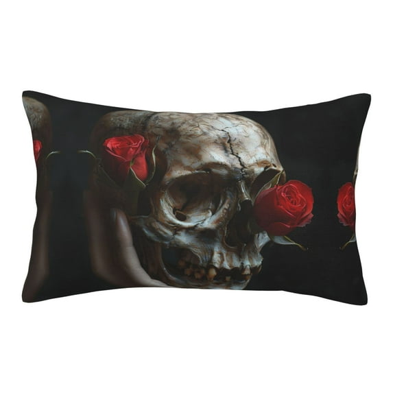 Plush Throw Pillow Covers, Realistic Rose Skull Pillow Cases with Invisible Zipper, Breathable Microfiber Pillow Cases Standard Size for Sleeping Bedroom Sofa Living Room 14x20