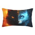 thumbnail image 1 of Plush Throw Pillow Covers, Red and Blue Fire Cat Pillow Cases with Invisible Zipper, Breathable Microfiber Pillow Cases Standard Size for Sleeping Bedroom Sofa Living Room 16x24, 1 of 5