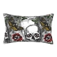 thumbnail image 1 of Plush Throw Pillow Covers, Skulls Roses Pillow Cases with Invisible Zipper, Breathable Microfiber Pillow Cases Standard Size for Sleeping Bedroom Sofa Living Room 14x20, 1 of 5