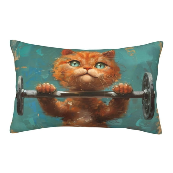 Plush Throw Pillow Covers, Strong Kitten Lifting Weights Pillow Cases with Invisible Zipper, Breathable Microfiber Pillow Cases Standard Size for Sleeping Bedroom Sofa Living Room 20x30