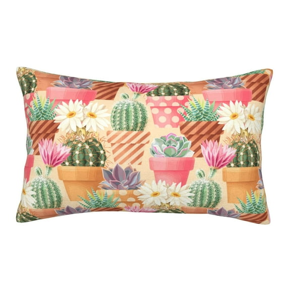 Plush Throw Pillow Covers, Succulents Cactus blooming Pillow Cases with Invisible Zipper, Breathable Microfiber Pillow Cases Standard Size for Sleeping Bedroom Sofa Living Room 16x24