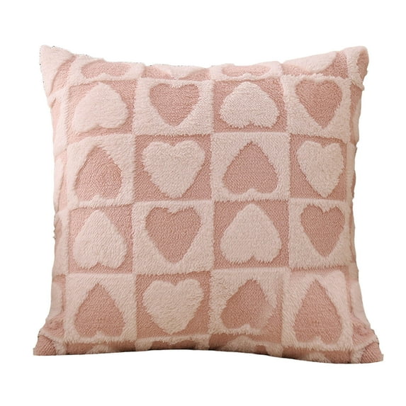Plush Throw Pillow Covers for Valentines Day Decorations Mother's Day Soft Faux Fur Love Heart Pink Pillow Cases 18x18 inch for Sofa Living Room Couch Bed