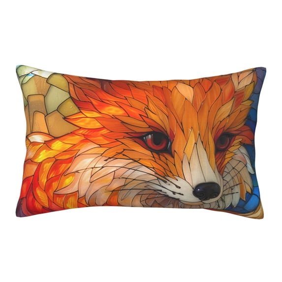 Plush Throw Pillow Covers, Vintage Stained Glass Fox Pillow Cases with Invisible Zipper, Breathable Microfiber Pillow Cases Standard Size for Sleeping Bedroom Sofa Living Room 16x24