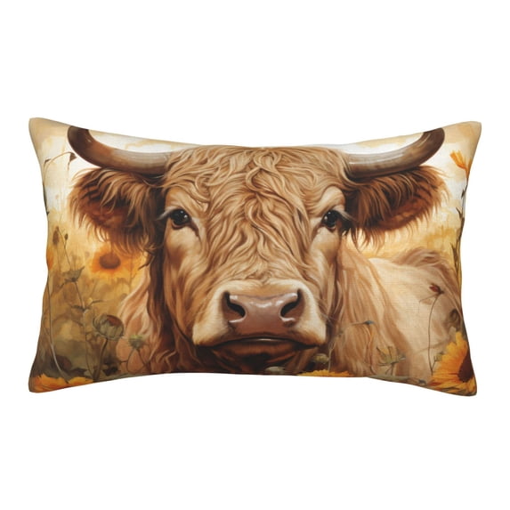 Plush Throw Pillow Covers, Vintage Sunflower Cow Pillow Cases with Invisible Zipper, Breathable Microfiber Pillow Cases Standard Size for Sleeping Bedroom Sofa Living Room 14x20