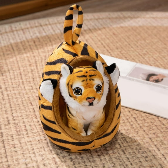 Plush Tiger Stuffed Animal - Soft Brown Tiger Cub With Tiger-Patterned Nest, Huggable Plush Toy For Kids, Bedroom Decor, Playtime Companions
