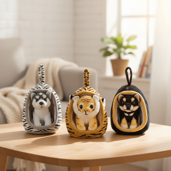 Plush Tiger Toy with Basket Soothing Sleeping Doll for Stress Relief and Home Decoration Valentine's Day Birthday Gift