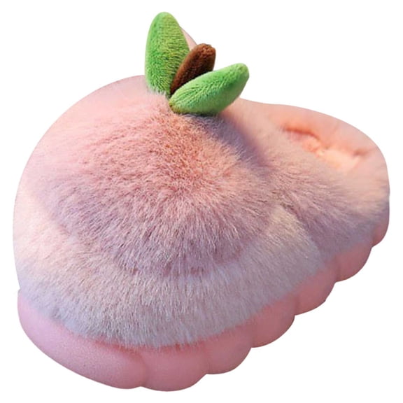 Plush Toddler Slippers Winter Warm Cartoon Fruit Cute Apple Platform House Slippers Slip On Fluffy Slide Shoes Pink Size 2.5 Big Kids