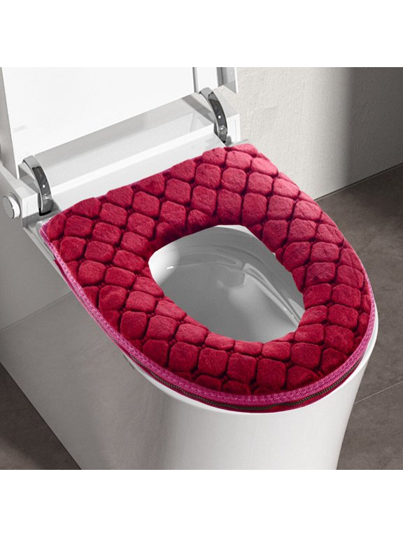 Plush Toilet Seat Cushion Winter, Usupdd Soft Thickened Washable Toilet Seat Cover, 43x37cm Polyester Toilet Seat Pad for Bathroom, Red