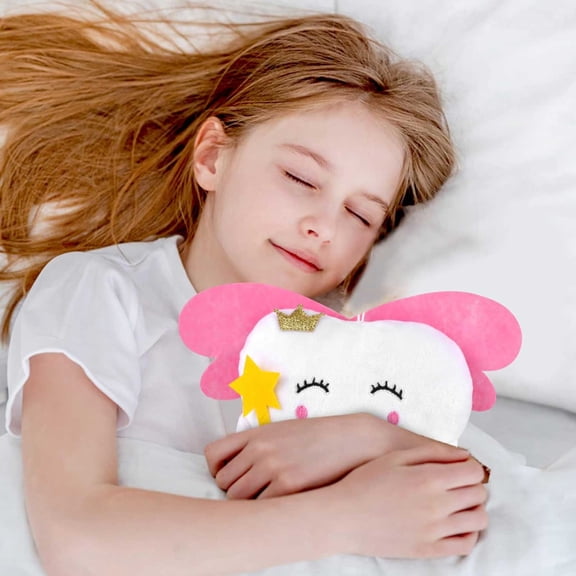 Plush Tooth Fairy Pillow with Storage Pocket Hanging Design First Lost Tooth Keepsake Gift for Kids Girls Boys