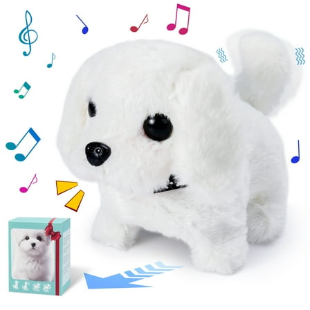 PayUSD Stuffed Plush Realistic Puppy Toy Walking Lifelike Dog Pets Robot Interactive Electronic Pet Plush Toys Puppy Woof and Moving Animated Nodding Head Gifts for Toddlers 7''