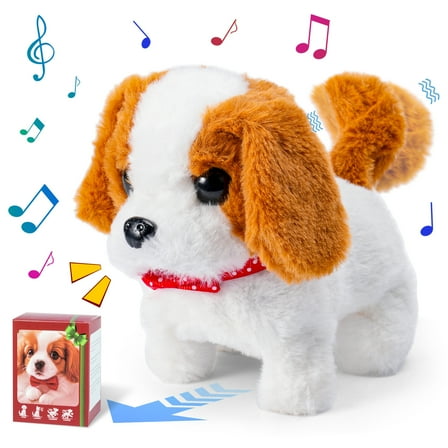 PayUSD Stuffed Plush Realistic Puppy Toy Walking Lifelike Dog Pets Robot Interactive Electronic Pet Plush Toys Puppy Woof and Moving Animated Nodding Head Gifts for Toddlers 7''