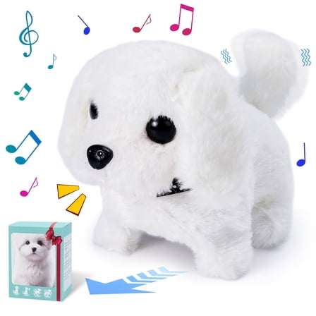 PayUSD Stuffed Plush Realistic Puppy Toy Walking Lifelike Dog Pets Robot Interactive Electronic Pet Plush Toys Puppy Woof and Moving Animated Nodding Head Gifts for Toddlers 7''