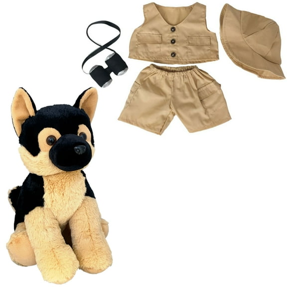 Plush Toy German Shepherd with Boy Safari Outfit - 16 Inch Explorer Suit Stuffed Animal, Gift for Kids & Collectors