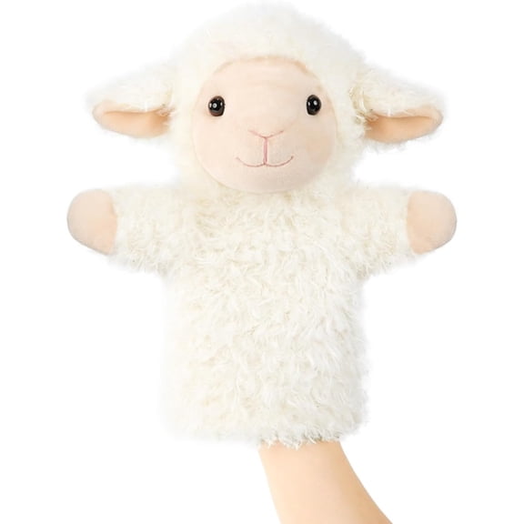 Plush Toy Hand Puppet Soft Fuzzy Animal for Baby Story Time Safe Washable Stuffed Adult Hands Fit Interactive Play Sheep