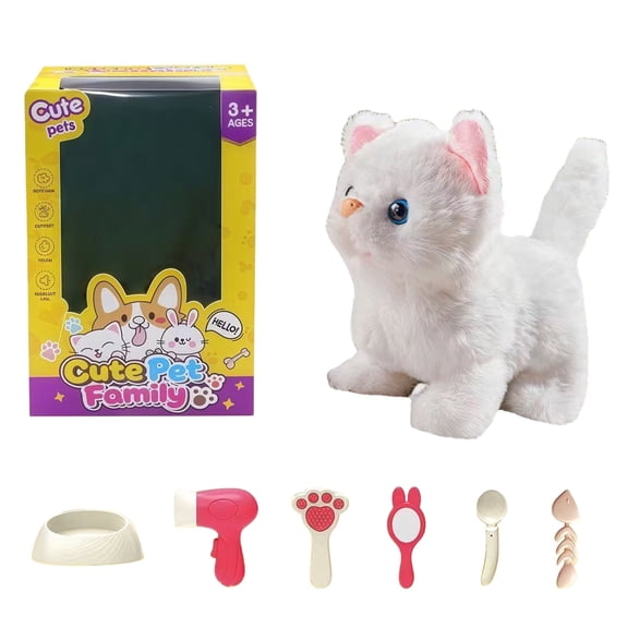 Plush Toy Kitty with 6pcs Accessories Electronic Interactive Cat Walking Cat Toy Realistic Toys Toys Barking Wagging Tail Kitty Pet Care Gifts for Birthday Christmas #A3