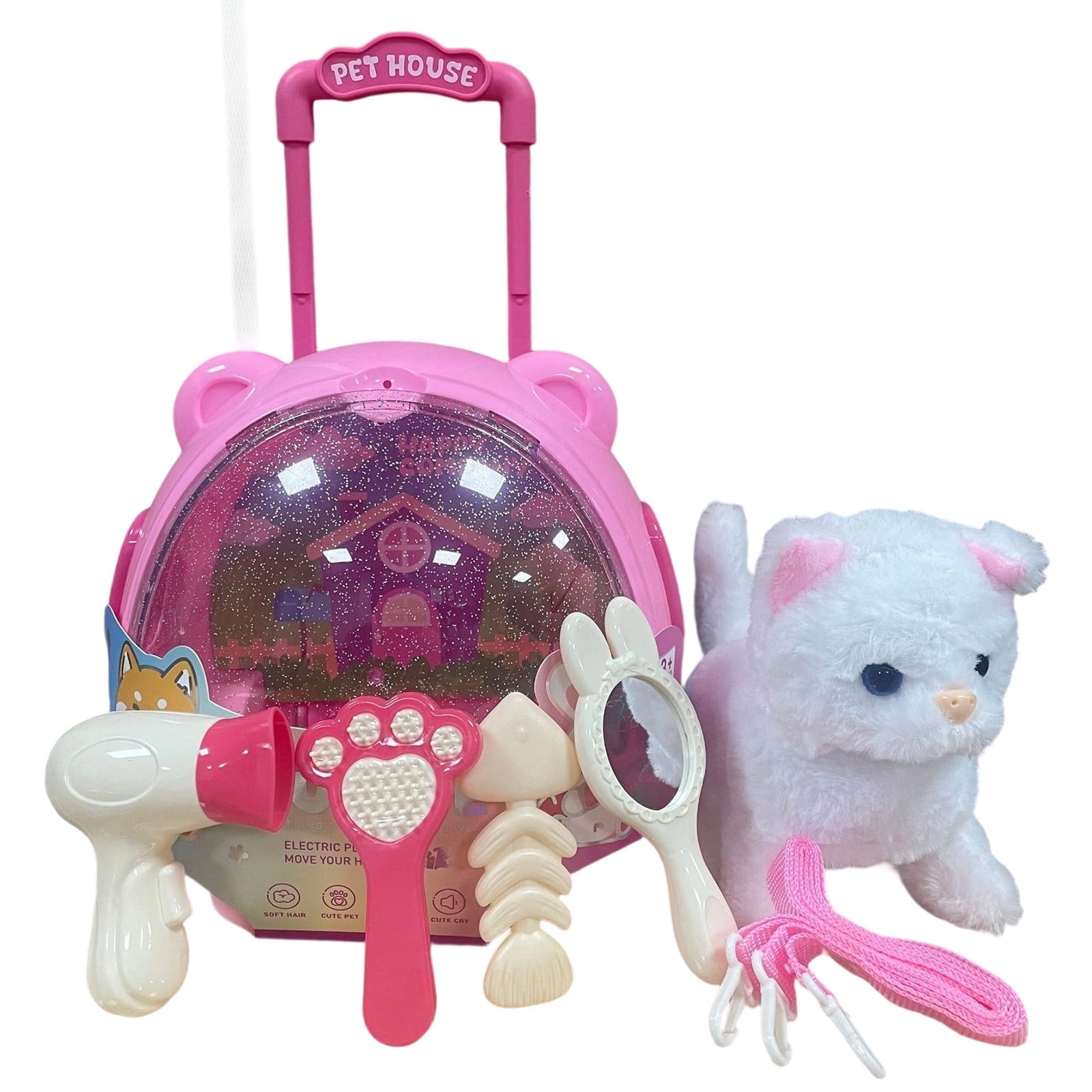 Plush Toy Kitty Electronic Interactive Cat Walking Cat Toy for Kids Realistic Toys for Girls Boys Toddler Toys Barking Wagging Tail Kitty Pet Care Gifts