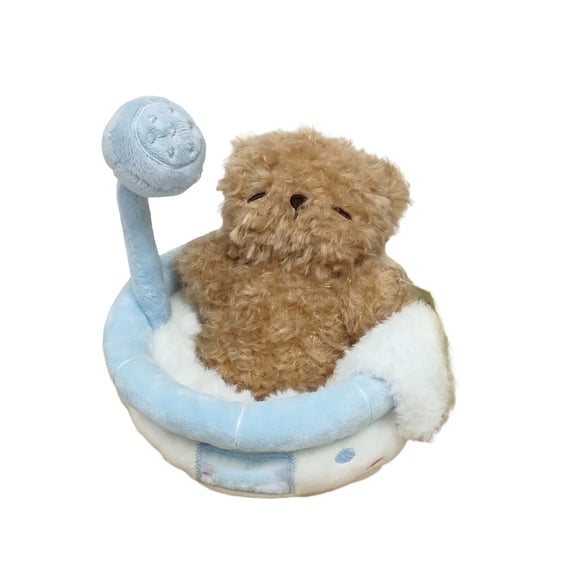 Plush Toy Nose Bear Bubble Bath Series Soft Brown Bear Stuffed Animal with Blue Bathtub Base and Foam Accents Cute Desk Ornament Kids’ Gift Room Decor for Children 3-10 Years