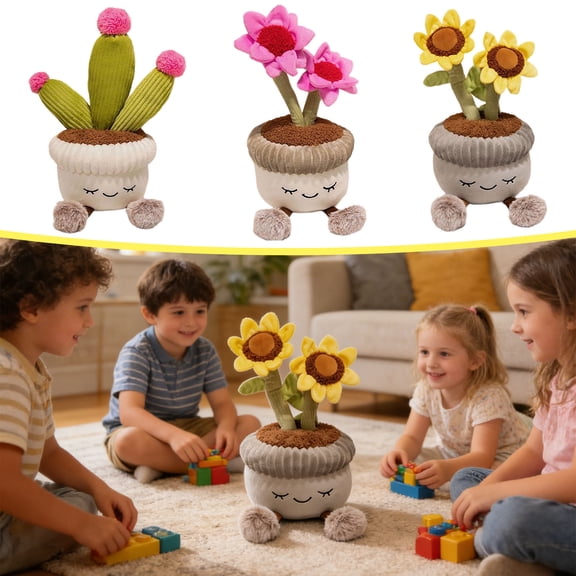 Plush Toy Potted Plant Cute Cartoon Flower Doll Desktop Decoration Stress Relief Gift For Girls Women Home Office Shelf Decor Stuffed Animal (Pink)