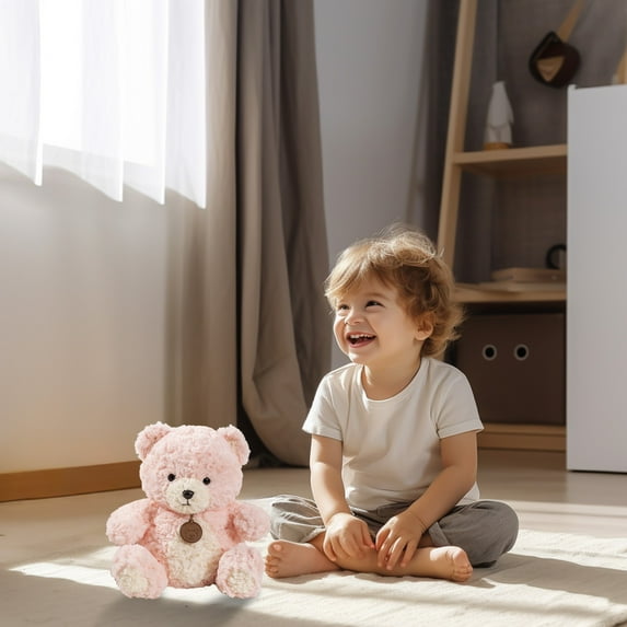 Plush Toy, Soft Stuffed Animal, Cute Bear Shaped Mini Lint Toy for Home Decor and Gift, Pink Color, 11.8 Inch Size, Polyester Material, Hand Washable, Lightweight and Comfortable