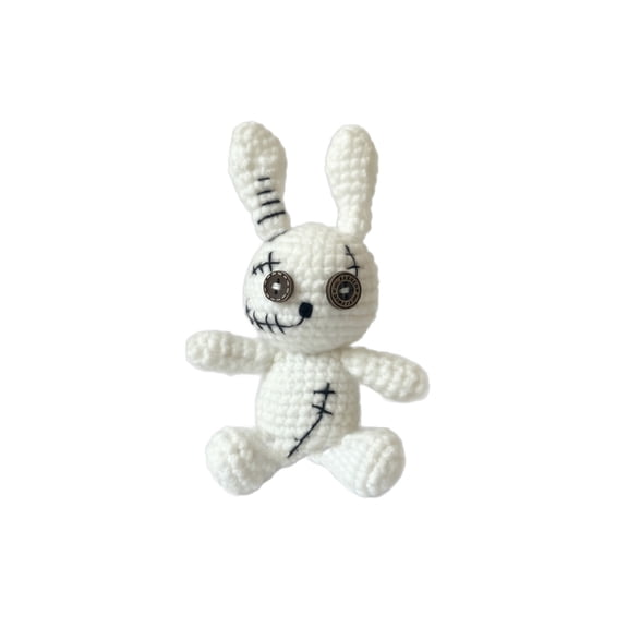 Plush Toy Stuffed Animal Soft Toy, Gothic Crochet Rabbit Doll with Stitched Scars and Button Eyes, 5.51in, 1pc
