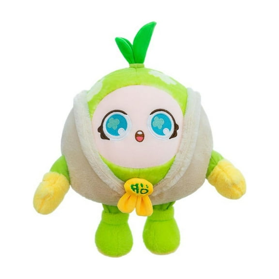 Plush Toy Stuffed Doll Soft Cuddly Figure Cartoon Character Design with Embroidered Facial Features and Leaf Details for Kids