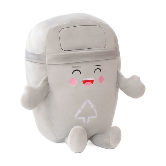 Plush Toys Grey Cartoon Trash Can Design Soft Plushie Doll 15.7 Inch 1 Piece for Student Hobby Play Nursery Decor Gifting