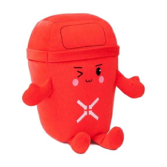 Plush Toys Red Cartoon Trash Can Shaped Stuffed Doll Soft Pillow Toys 15.7 Inch 1 Piece for Student Play Room Nursery Display Holiday Gifting