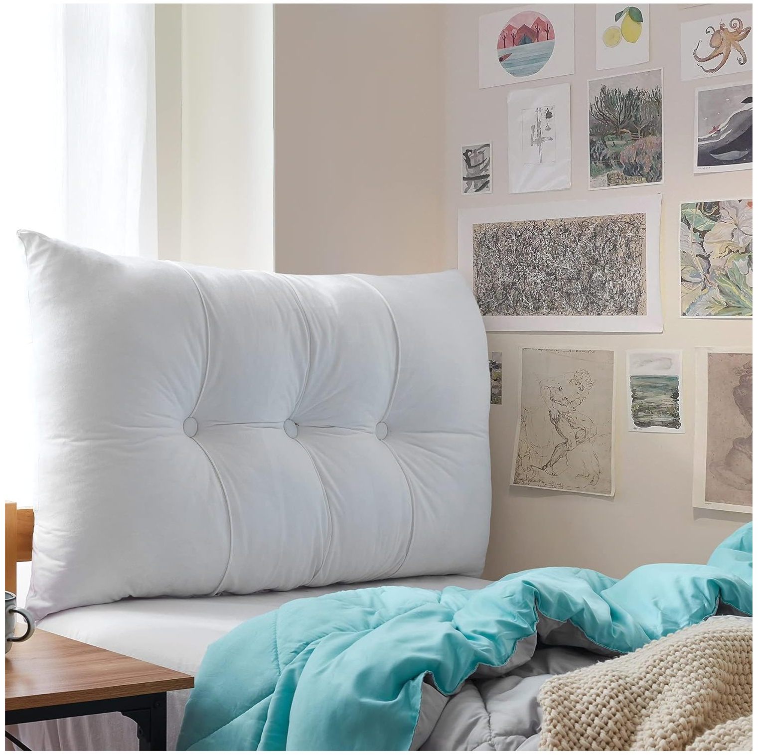 Plush Tufted College Headboard White