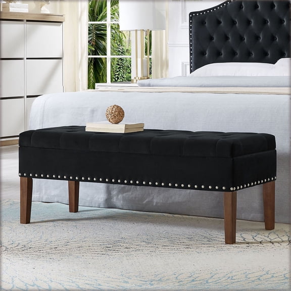Plush Tufted Storage Bench Velvet with Wood Frame, 48 " Stylish Seating Solution for Bedroom, Living Room, or Entryway