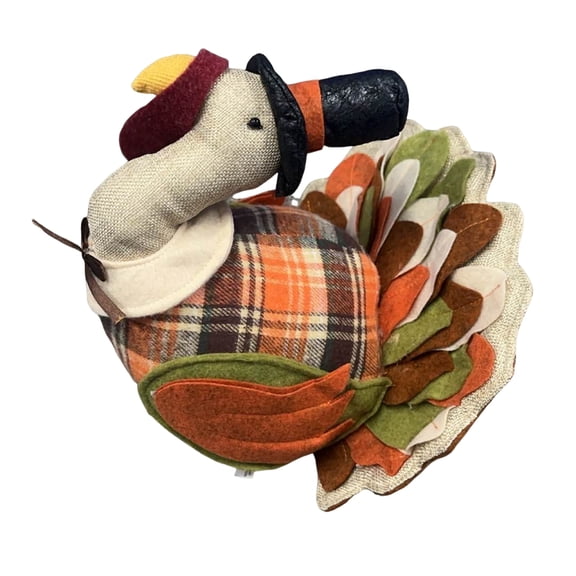 Plush Turkey Table Decor, 11.6in Farmhouse Thanksgiving Decorations Handmade Turkey Figurine for Rustic Thanksgiving Day Fall Centerpiece