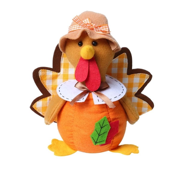 Plush Turkey Table Decor, 9in Farmhouse Thanksgiving Decorations Handmade Turkey Figurine for Rustic Thanksgiving Day Fall Centerpiece