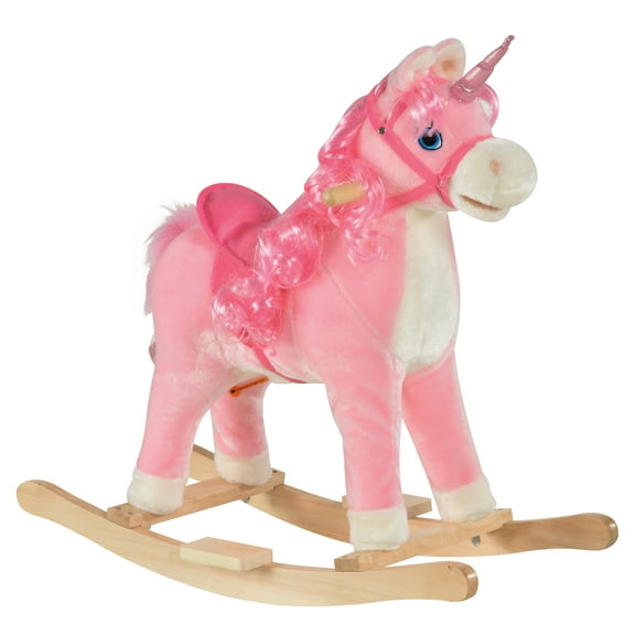 Plush Unicorn Rocking Horse Ride On Toy with Moving Mouth, Wagging Tail & Sounds, Magical Play for Ages 3-6