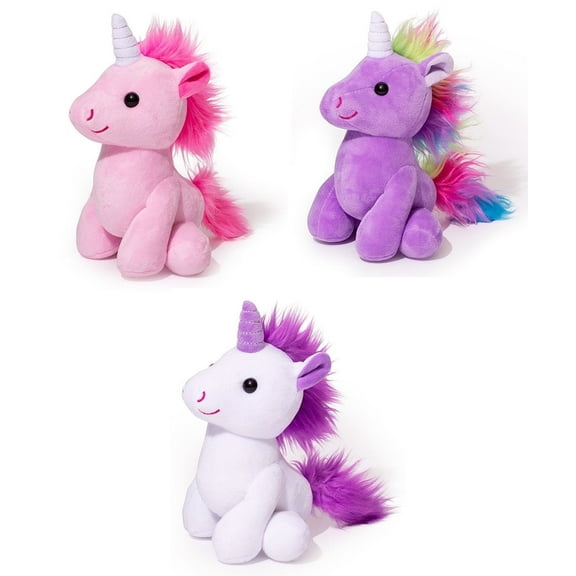 Plush Unicorn Stuffed Animal - 3 Pack (White, Pink, Purple)