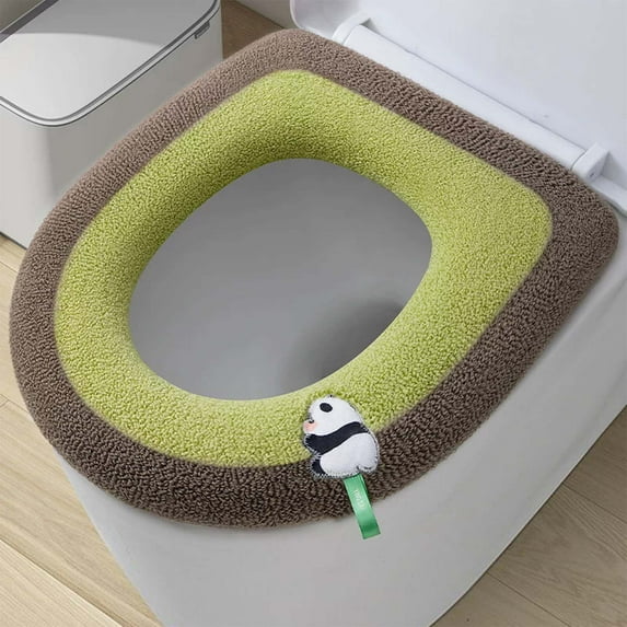 Plush Universal Toilet Seat Cover with Handle, Soft Elastic Polyester Thickened Toilet for Winter Comfort, Machine Washable, High Elasticity Full Surround Design for Round & Rectangle Toilets