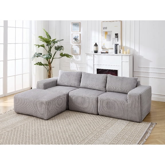 Modern Minimalist Polyester Fabric L-Shape Sectional Sofa 220×80×75cm for Living Room - Light Gray