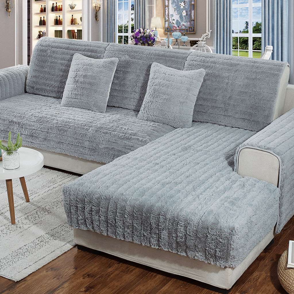 Plush Velvet Couch Cover For L Shape,Sectional Sofa Slipcover Furniture