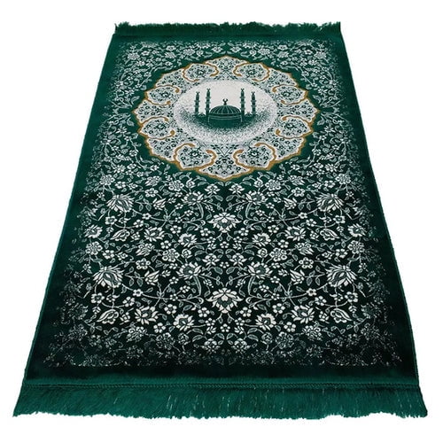 Plush Velvet Islamic Prayer Rug - Floral Mosque