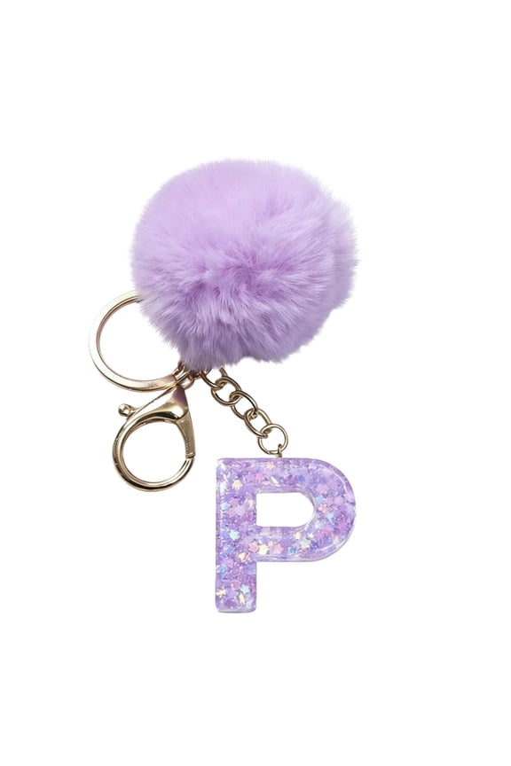 Plush Velvet Letter Keychain Purple Initial Pendant for Backpack Purse Bag Charm Personalized 26 Letters A-Z Cute Soft Small Key Chain Gift