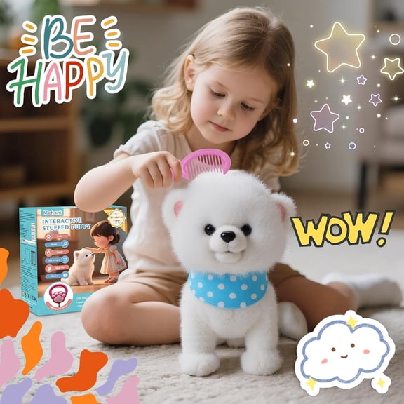 Plush Walking Dog Toy—Features a licking and barking dog with a control leash, interactive echo function, a talking and singing robotic tail that wags, Suitable for children.