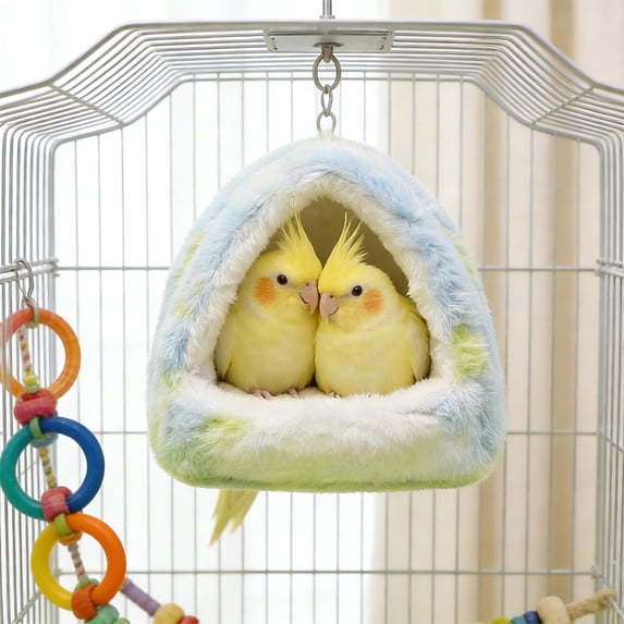 Plush Warm Bird Nest Hammock, Winter Thick Cotton Hanging Bird Bed, Soft Cozy Sleeping Hut for Parrots Parakeets & Small Birds, Easy Install Bird Cage Accessory,Blue