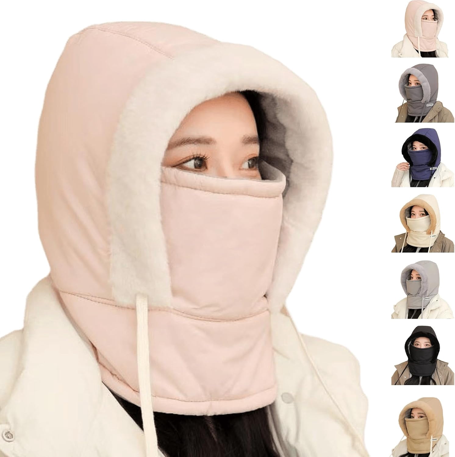 Plush Warm Full Coverage Windproof Hat with Earflaps,Mens Ladies Winter Hats for Cold,Wind-Resistant Face Mask Ski mask