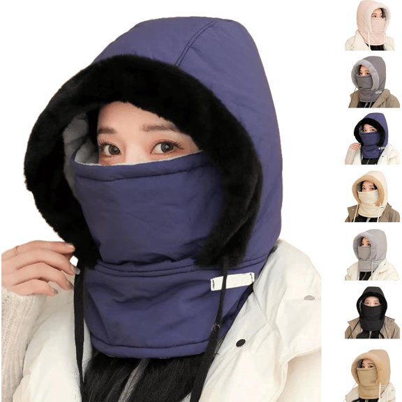 Plush Warm Full Coverage Windproof Hat with Earflaps,Mens Ladies Winter Hats for Cold,Wind-Resistant Face Mask Ski mask