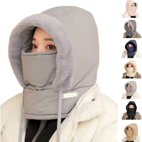 Plush Warm Full Coverage Windproof Hat with Earflaps,Mens Ladies Winter Hats for Cold,Wind-Resistant Face Mask Ski mask