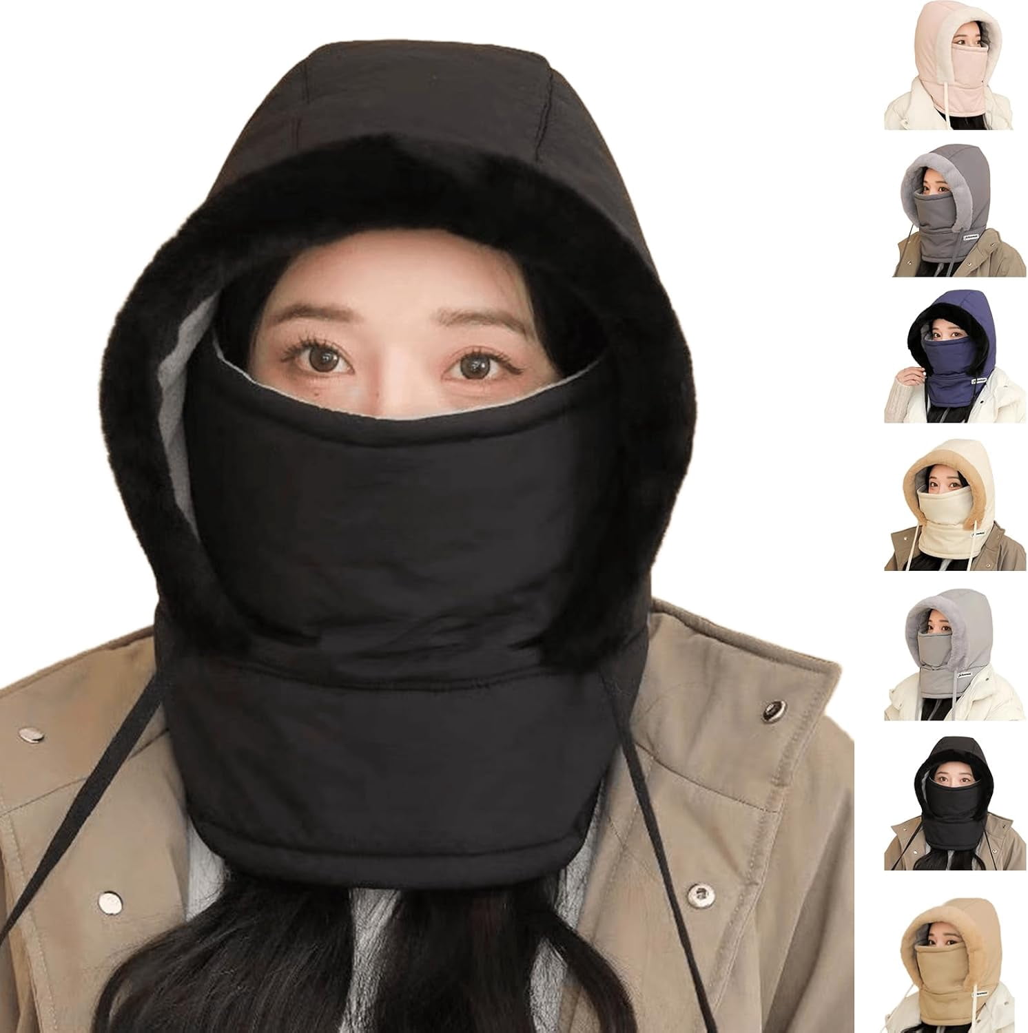 Plush Warm Full Coverage Windproof Hat with Earflaps,Mens Ladies Winter Hats for Cold,Wind-Resistant Face Mask Ski mask