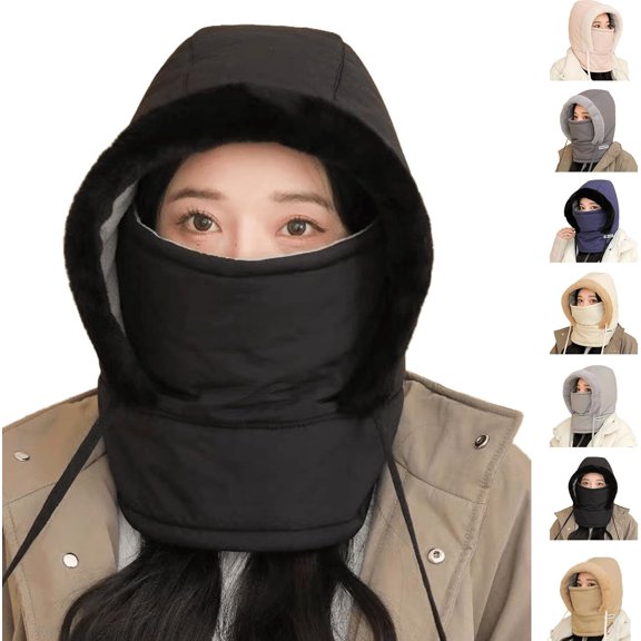 Plush Warm Full Coverage Windproof Hat with Earflaps,Mens Ladies Winter Hats for Cold,Wind-Resistant Face Mask Ski mask