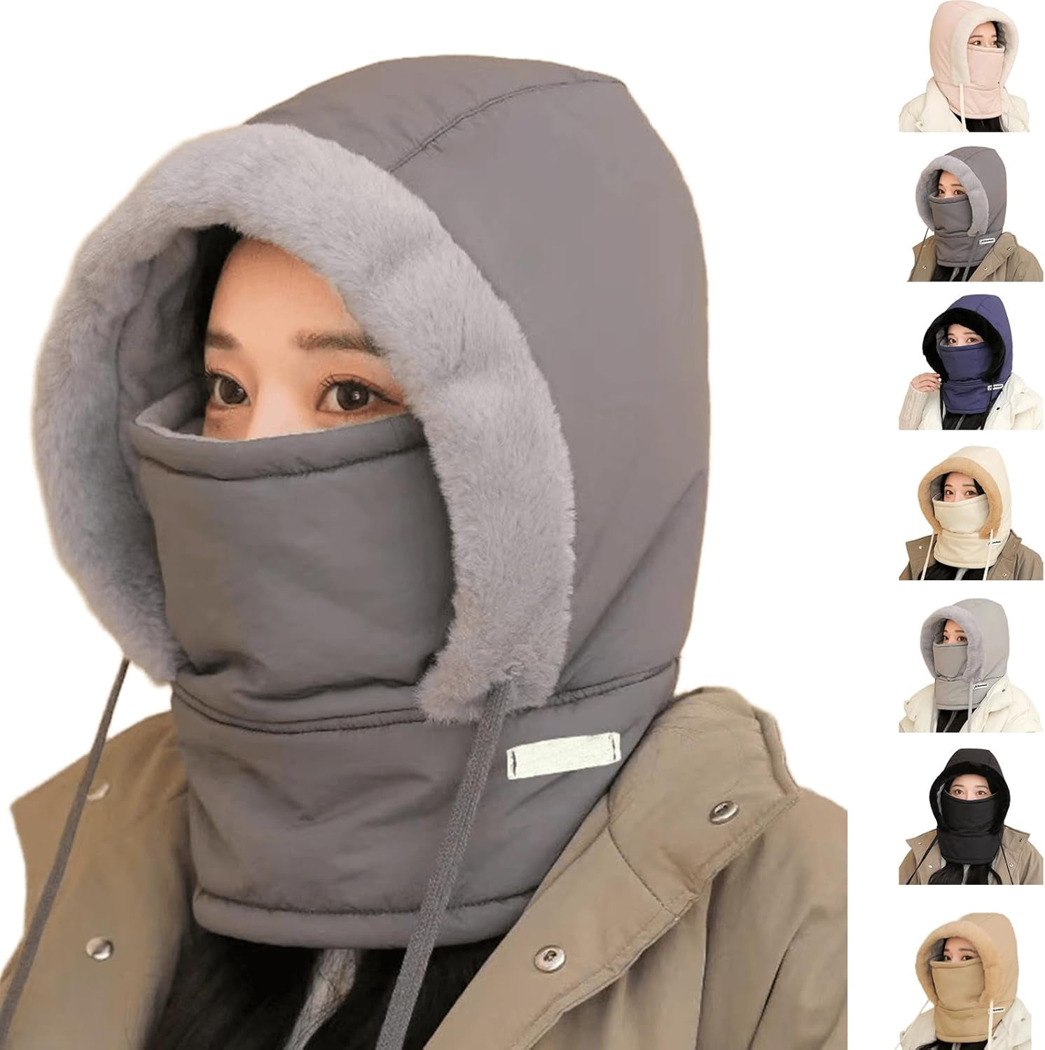 Plush Warm Full Coverage Windproof Hat with Earflaps,Mens Ladies Winter Hats for Cold,Wind-Resistant Face Mask Ski mask