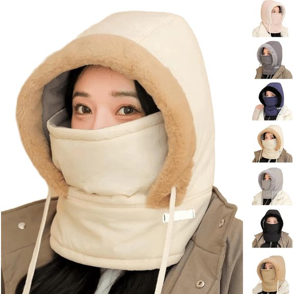 Plush Warm Full Coverage Windproof Hat with Earflaps,Mens Ladies Winter Hats for Cold,Wind-Resistant Face Mask Ski mask