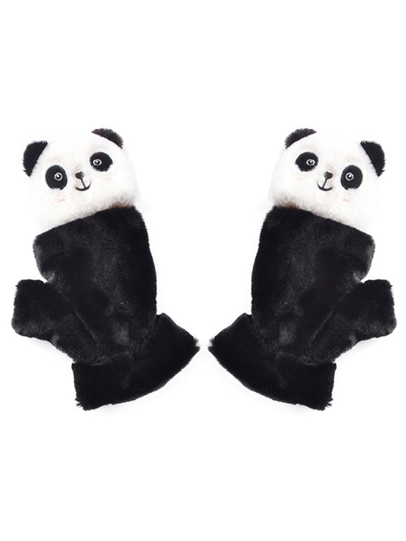 Plush Warm Gloves Panda Winter Gloves Soft Cartoon Half Finger Gloves with Top Warm Glove Stretchy Mitten