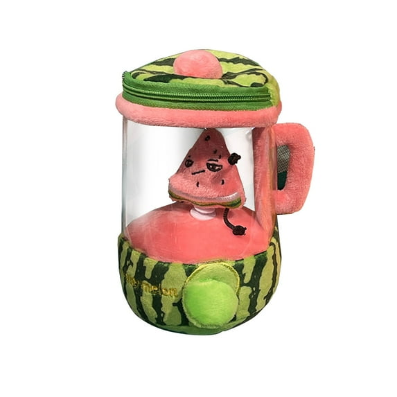 Plush Watermelon Cup Toy, Cute Simulation Stuffed Animal Doll With Transparent Cover, For Birthday Gifts, Bedroom Decor, Playtime Companions -