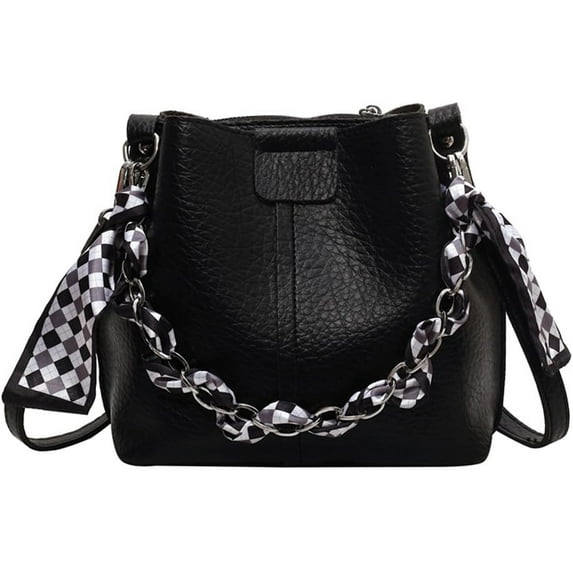 Leather Bucket Bag with Thick Chain for Women Hobo Bucket Bags and Purses Casual Crossbody Shoulder Bucket Handbag